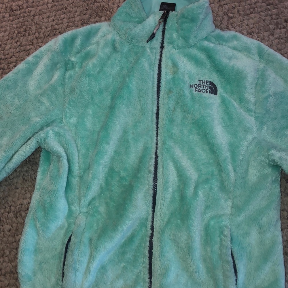 Mint Green Fuzzy North Face Zip-Up Jacket